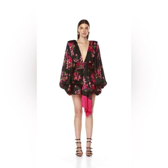 NEW Bronx and Banco Bedouin Lily Minidress Floral Black and Pink, size S - Picture 2 of 12